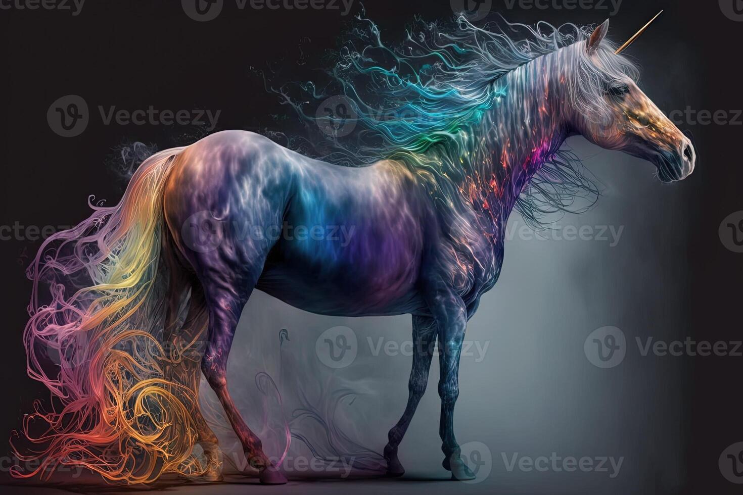 Rainbow colors Colorful unicorn horse. Ancient mythical creature. illustration photo