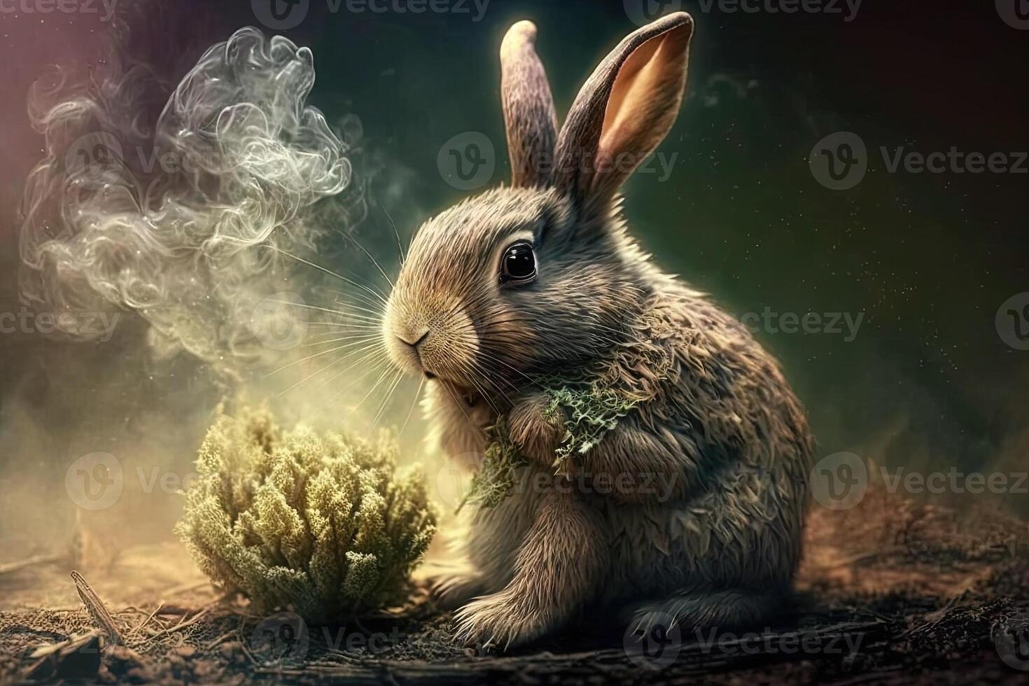 Rabbit hare Animal smoking ganja weed illustration photo