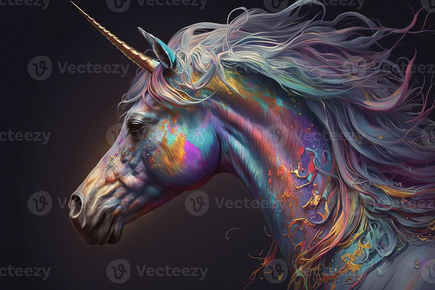 Rainbow colors Colorful unicorn horse. Ancient mythical creature. illustration photo