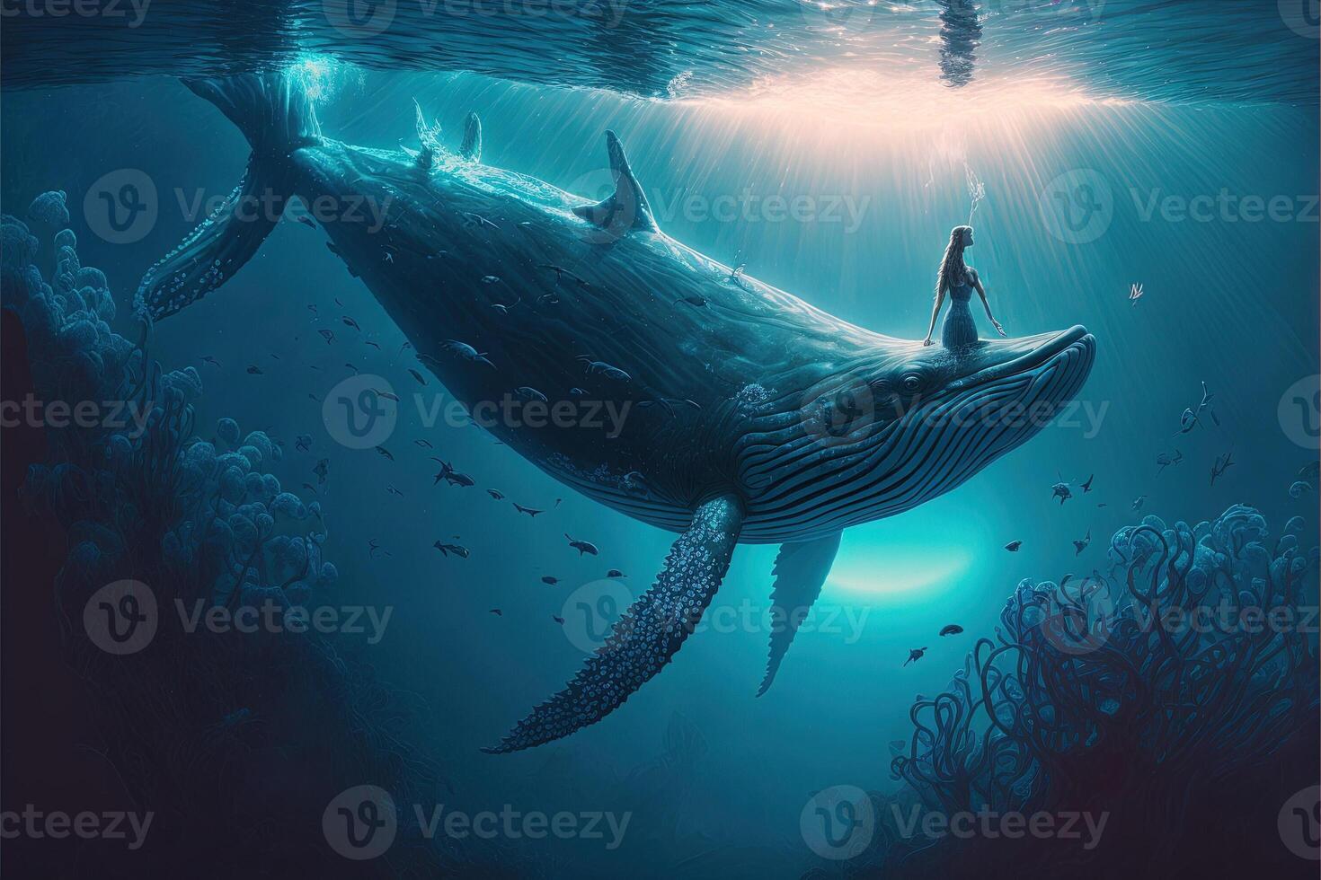 Queen of the whales underwater realm illustration photo