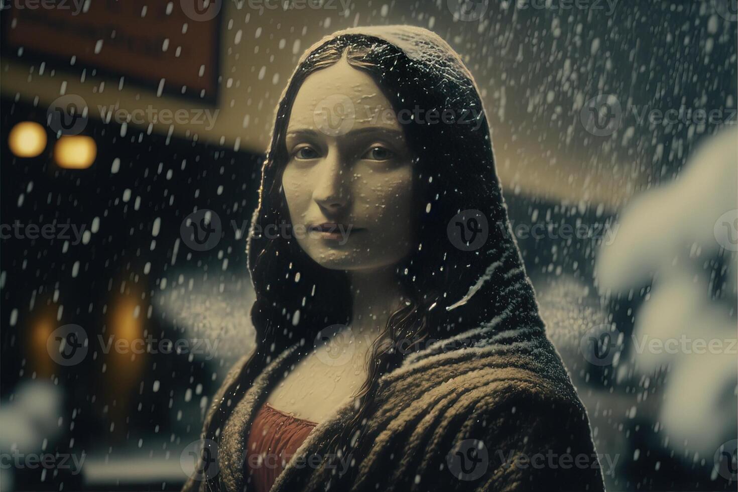 modern style mona lisa portrait under the snow illustration photo