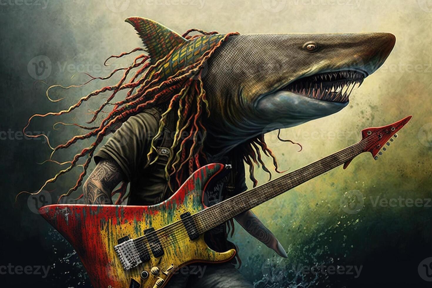 reggae rasta shark illustration photo