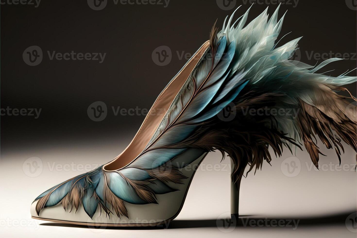 real bird feathers women shoes with high heels photo