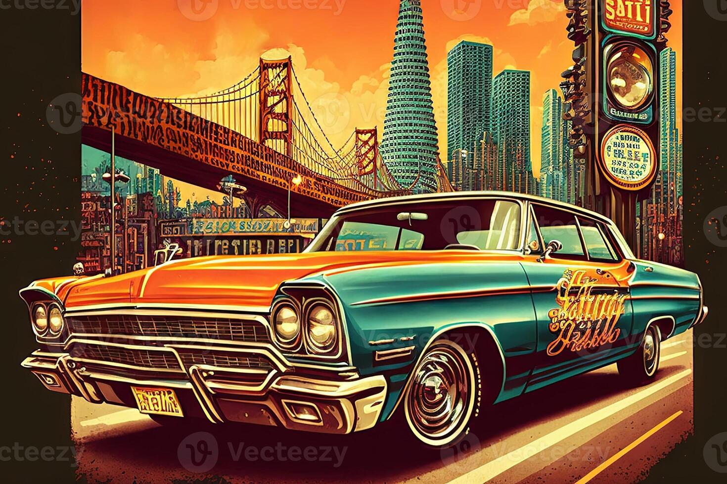 Art old style san francisco retro design Illustration photo