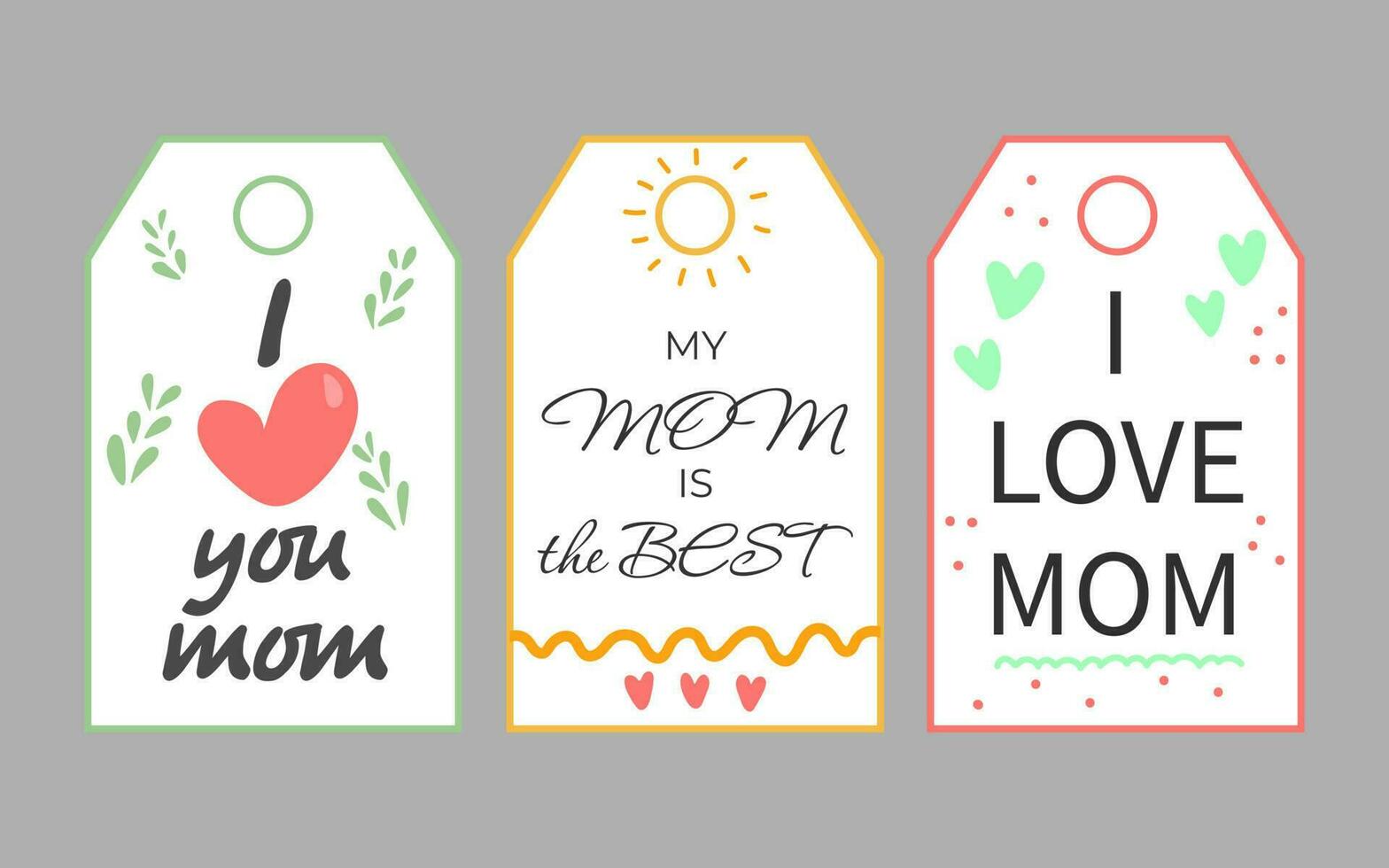 Collection Happy Mother's day cute ready-to-use gift tags. hand drawn holiday label.Vector seasonal badge design vector