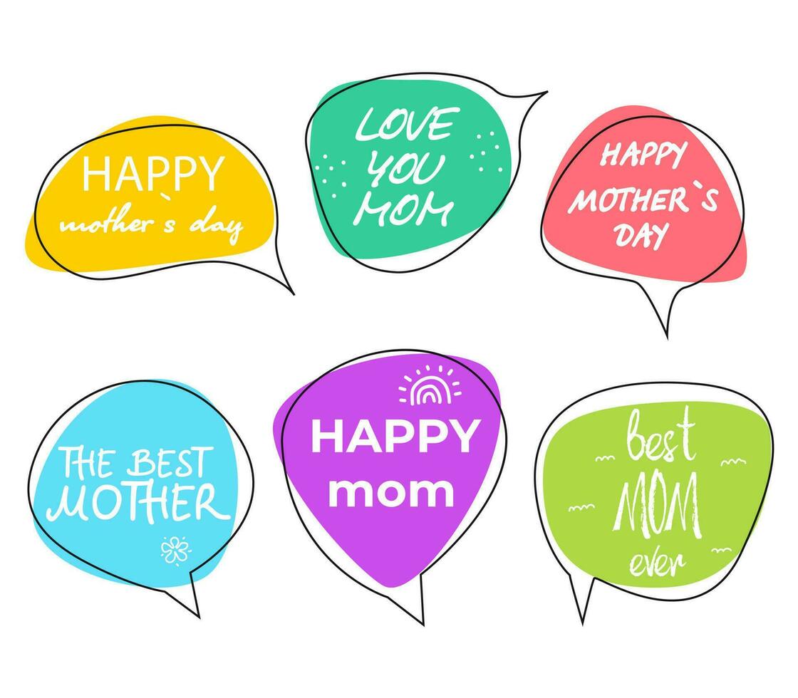 speech bubbles for mother day. word combination in the form of banners, price tags, stickers, posters, icons. vector