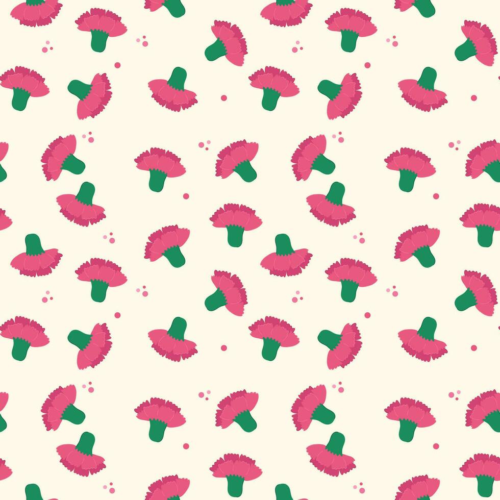 Pink carnations pattern. Vector pattern for textiles, backgrounds, packaging, mother day.