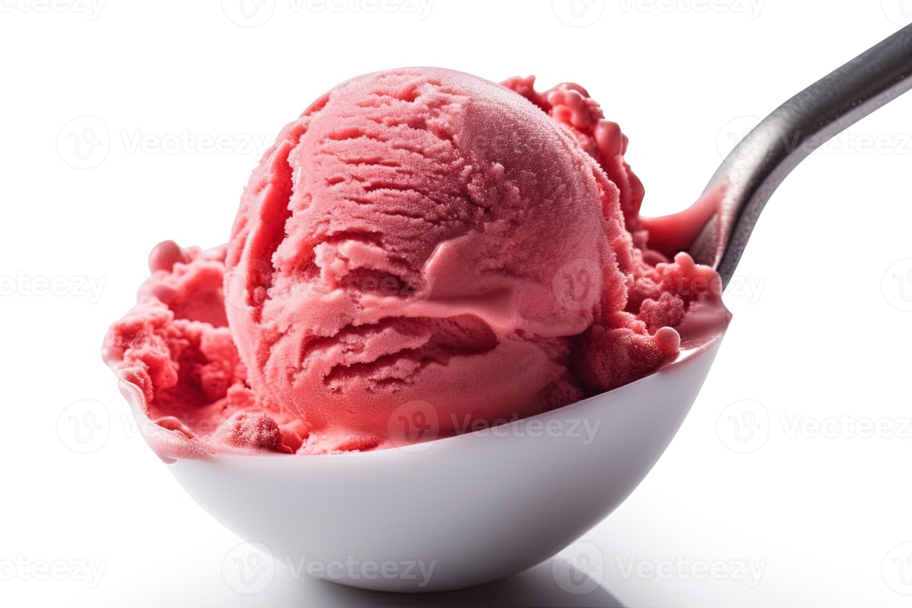 Scoop of strawberry ice cream isolated on white background illustration