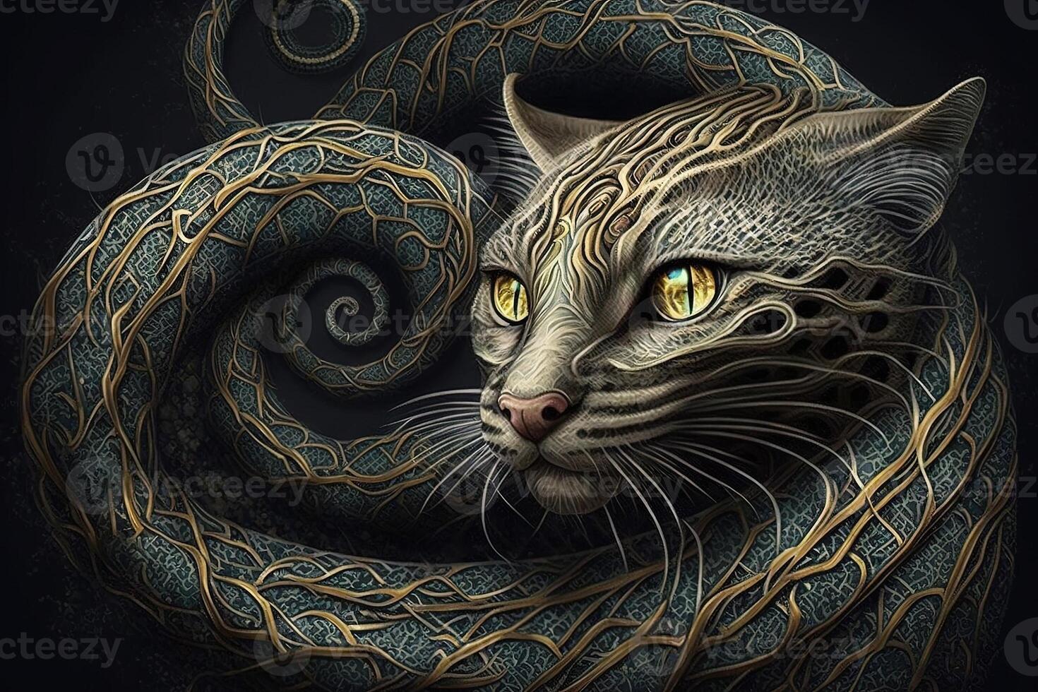 Amazonia Cat with body of a serpent snake illustration photo