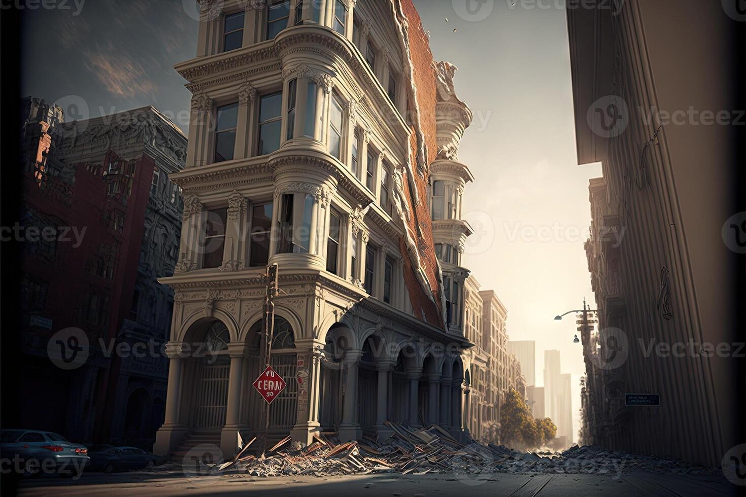 earhtquake in San Francisco destroyed Illustration photo