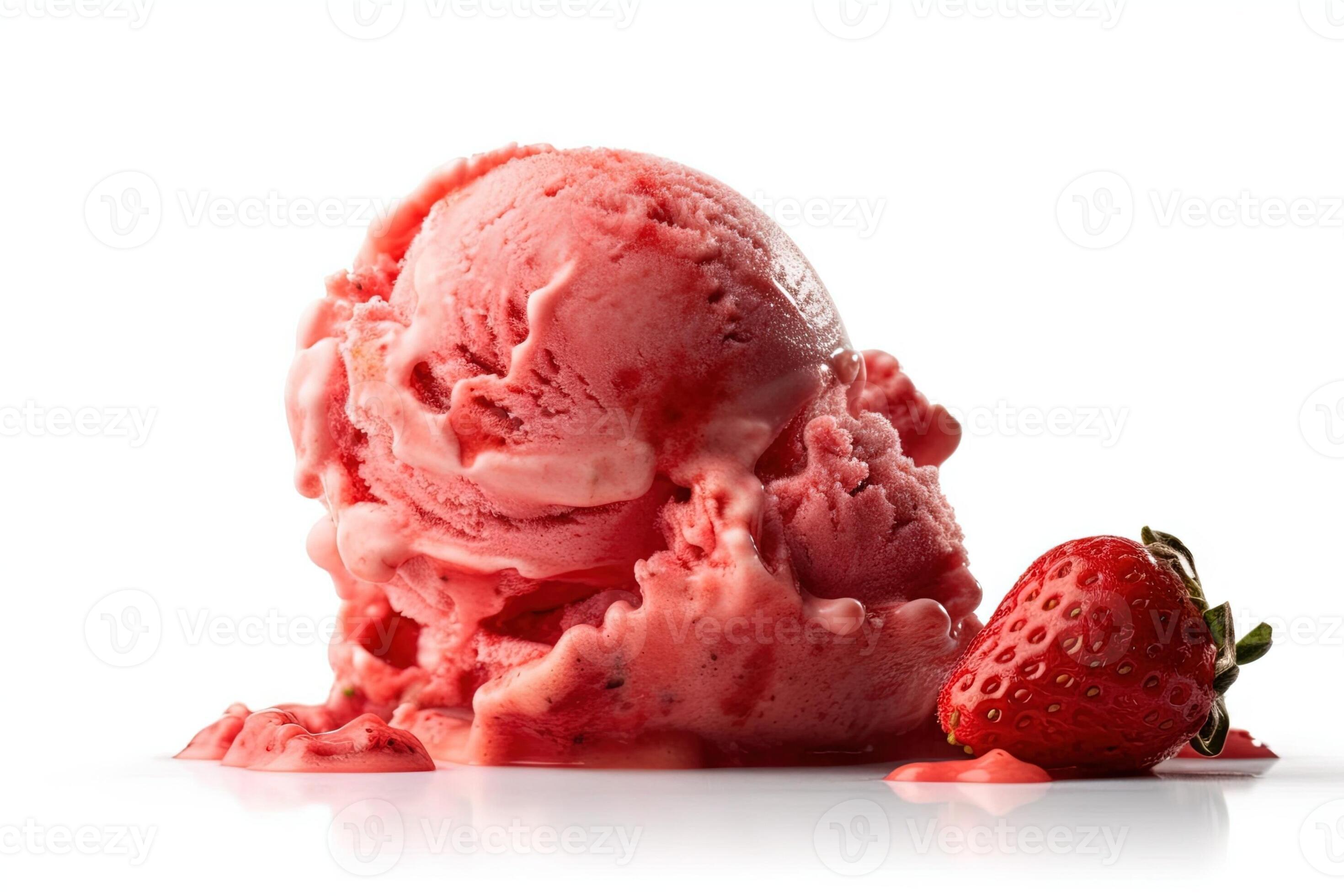 Scoop of strawberry ice cream isolated on white background illustration