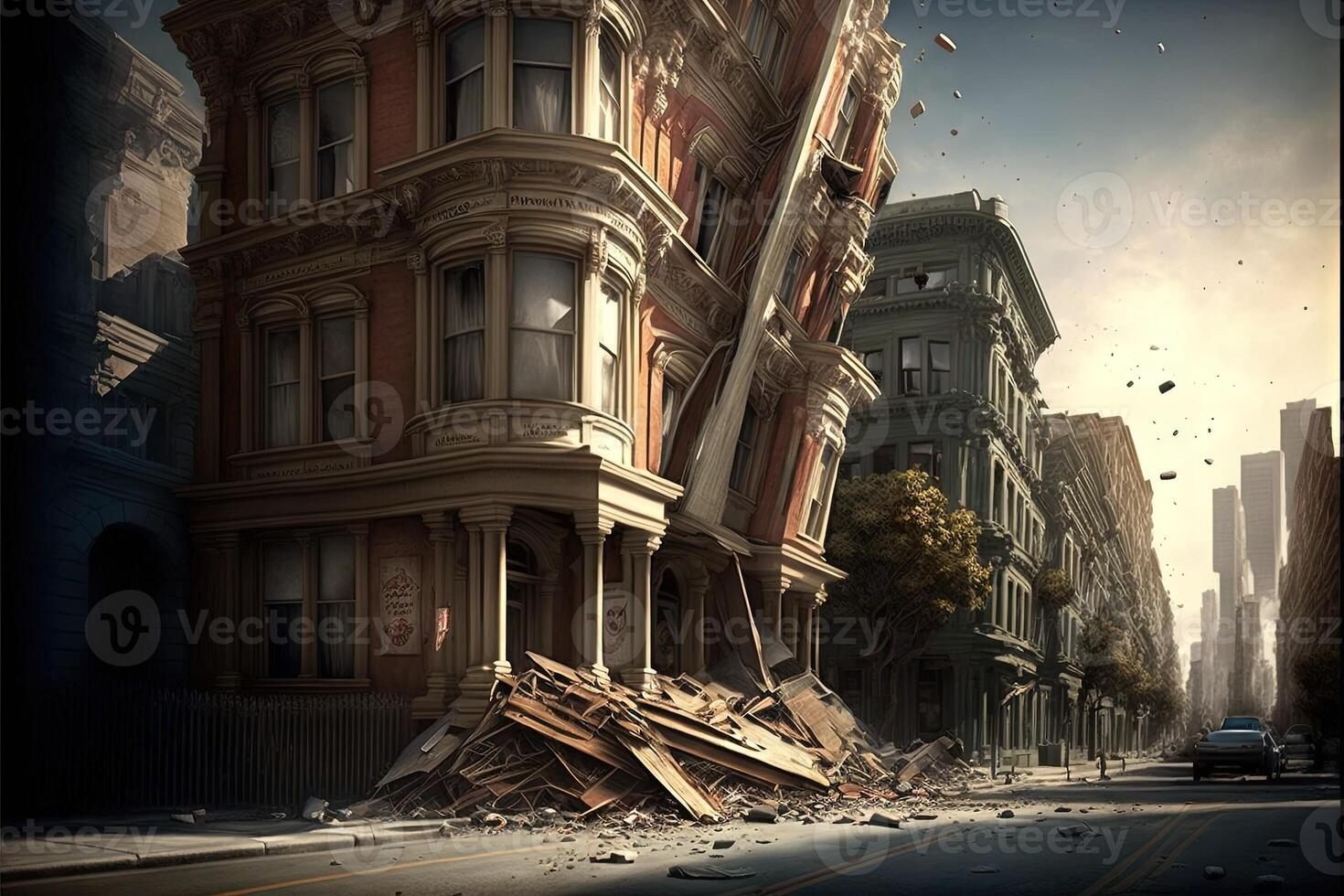 earhtquake in San Francisco destroyed Illustration photo