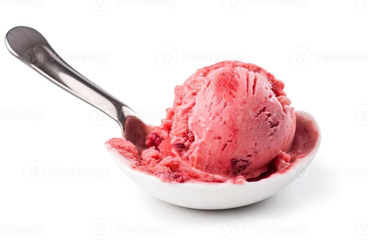 Scoop of strawberry ice cream isolated on white background illustration photo