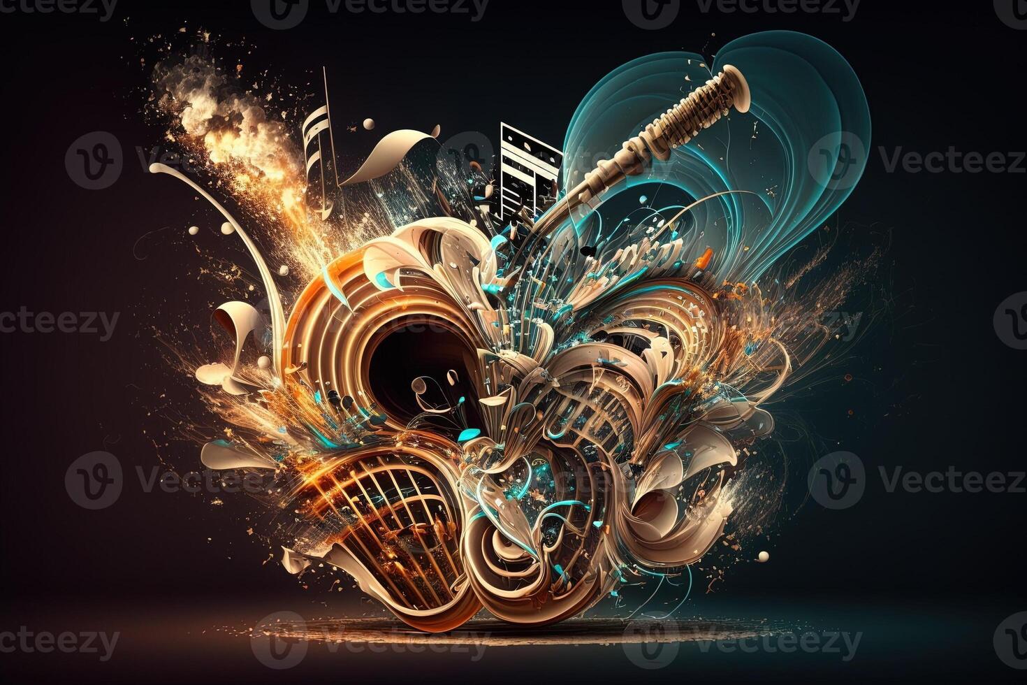 set of musical instruments exploding illustration photo