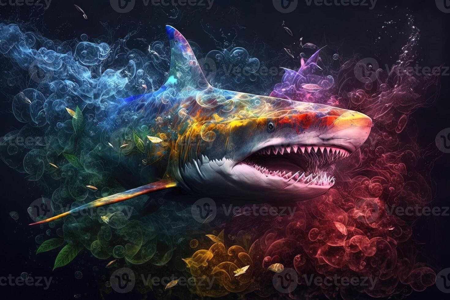 ferocious great white shark attack with smoke underwater illustration photo