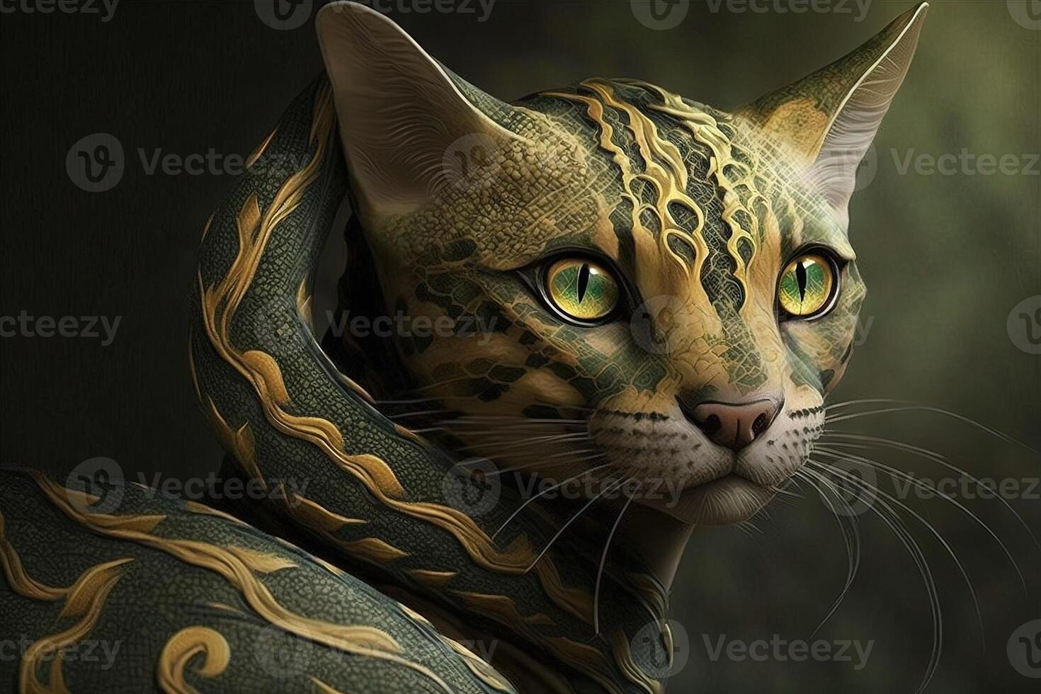 Amazonia Cat with body of a serpent snake illustration photo