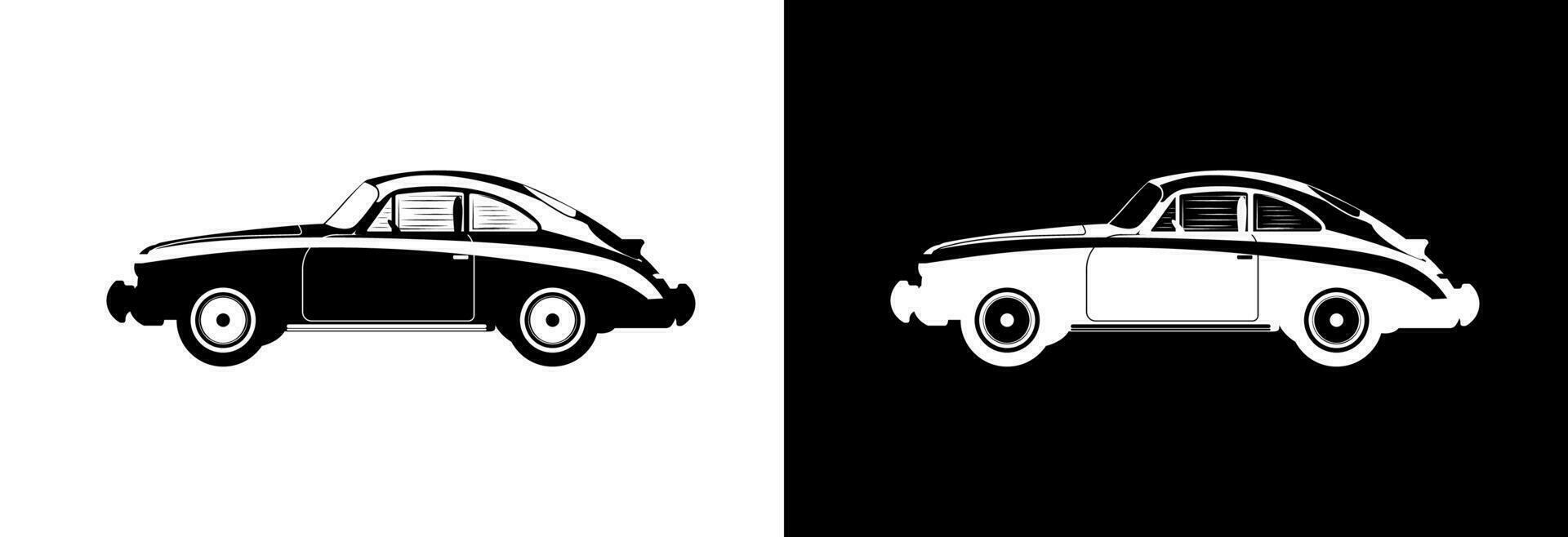 Black sports car icon on a white background. Retro car. vector