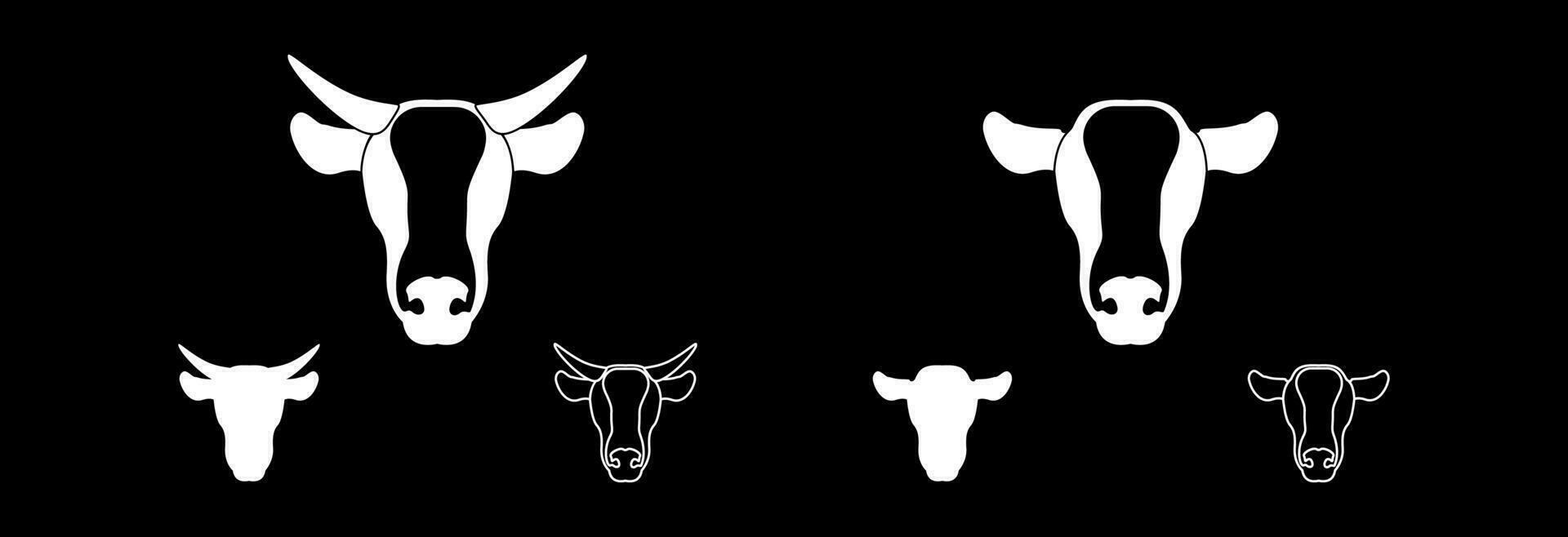 Cow head icon with horns and without horns on a black background. vector
