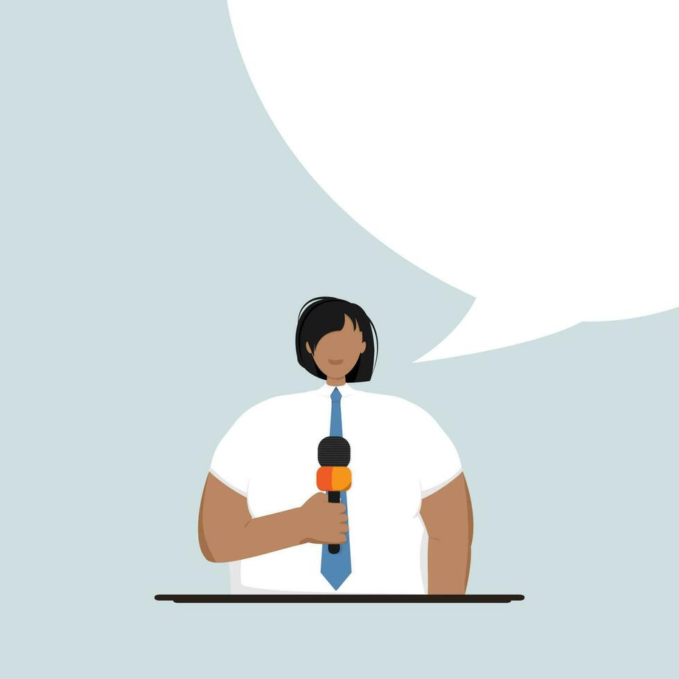 Stylish female news anchor or journalist with a microphone in her hands. Concept of news. vector