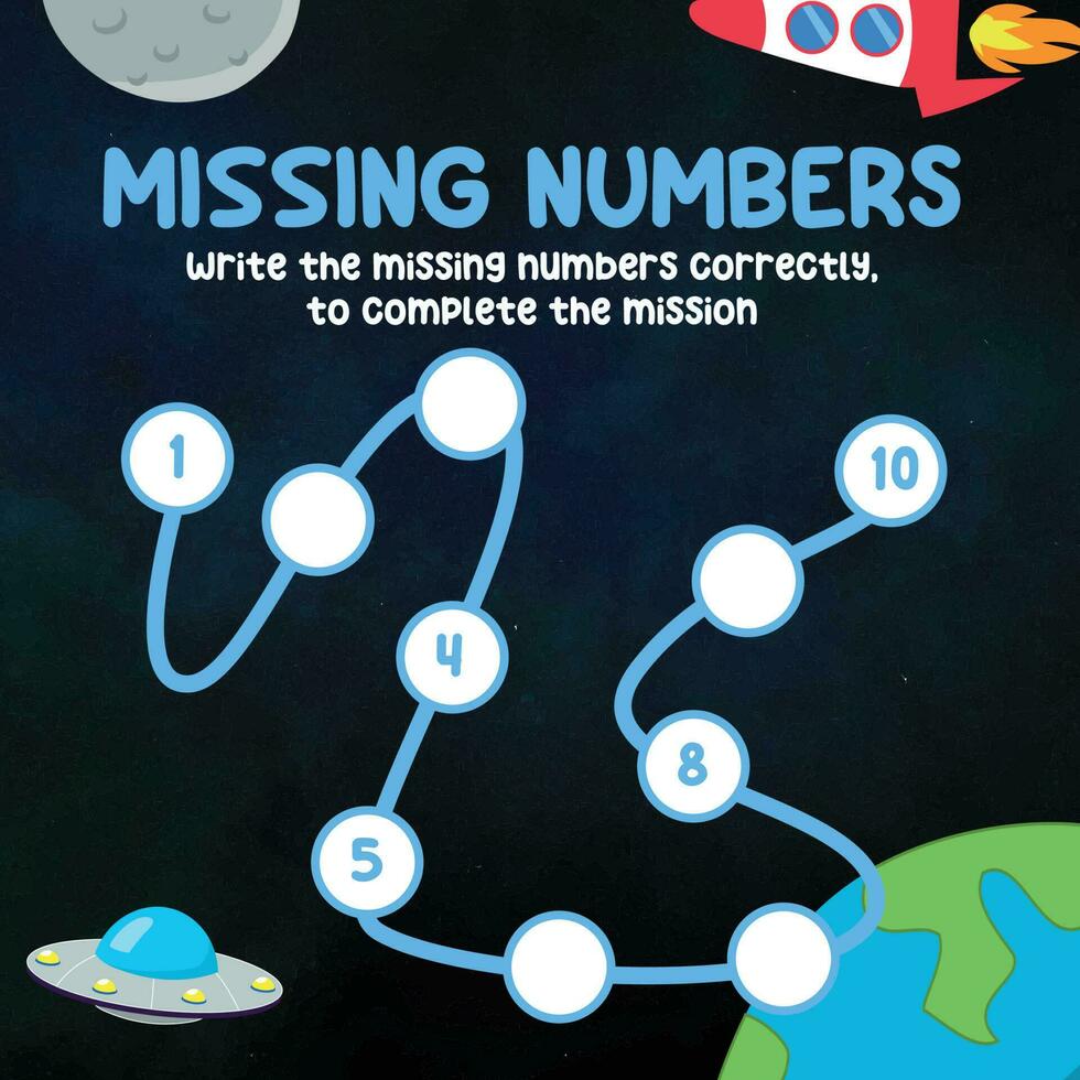 Missing numbers. Write the answer correctly. Educational printable math worksheet. Count and write activity. Counting practice. Vector file.