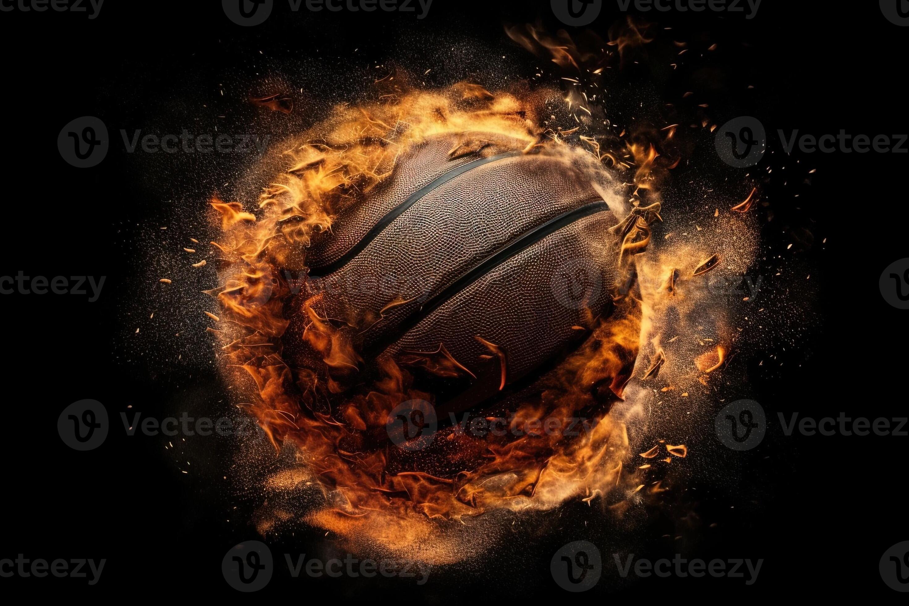 Slammed Basketball going through the basket, top view, , exploding on