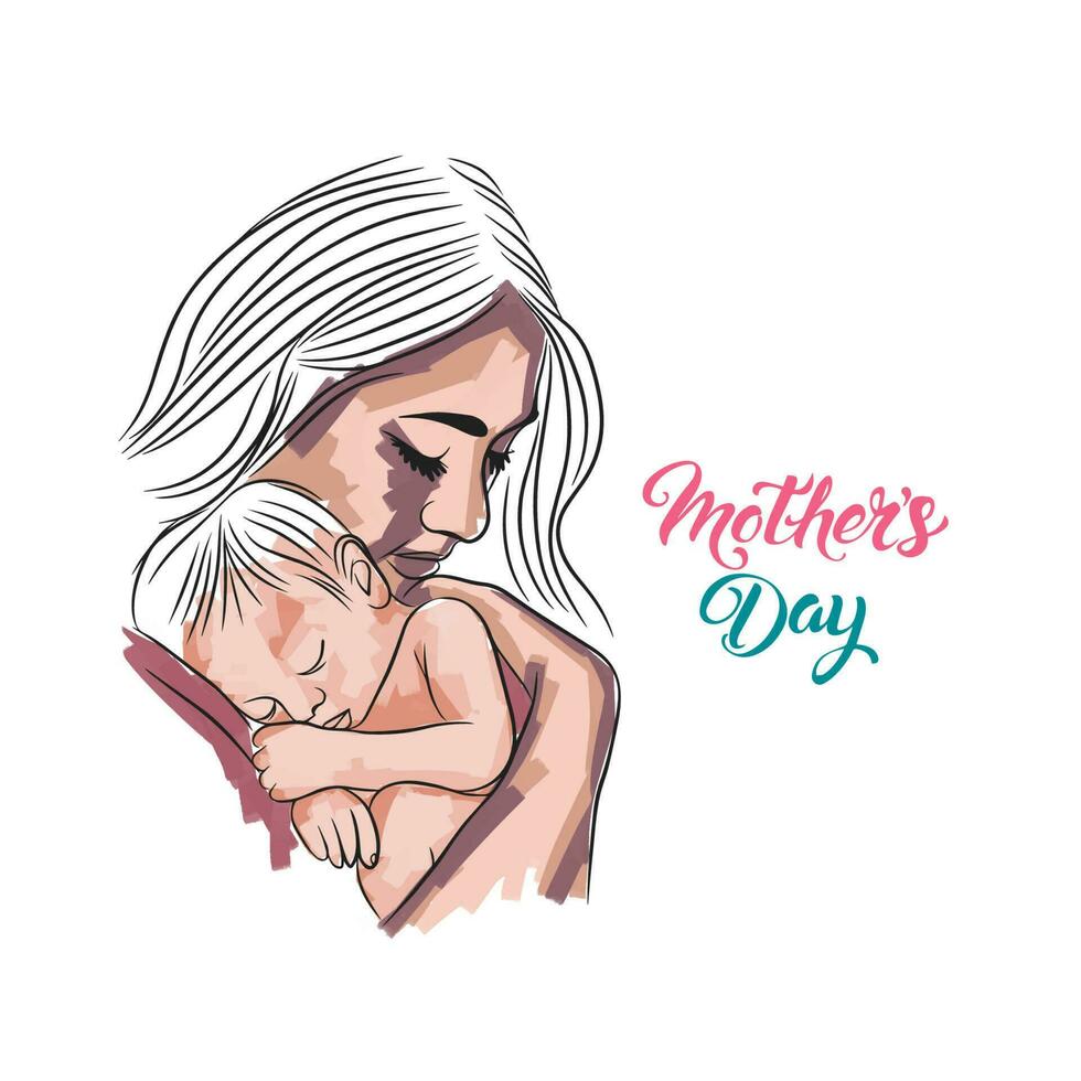 Maternal love, mom hugging a newborn, mothers day, postcard vector