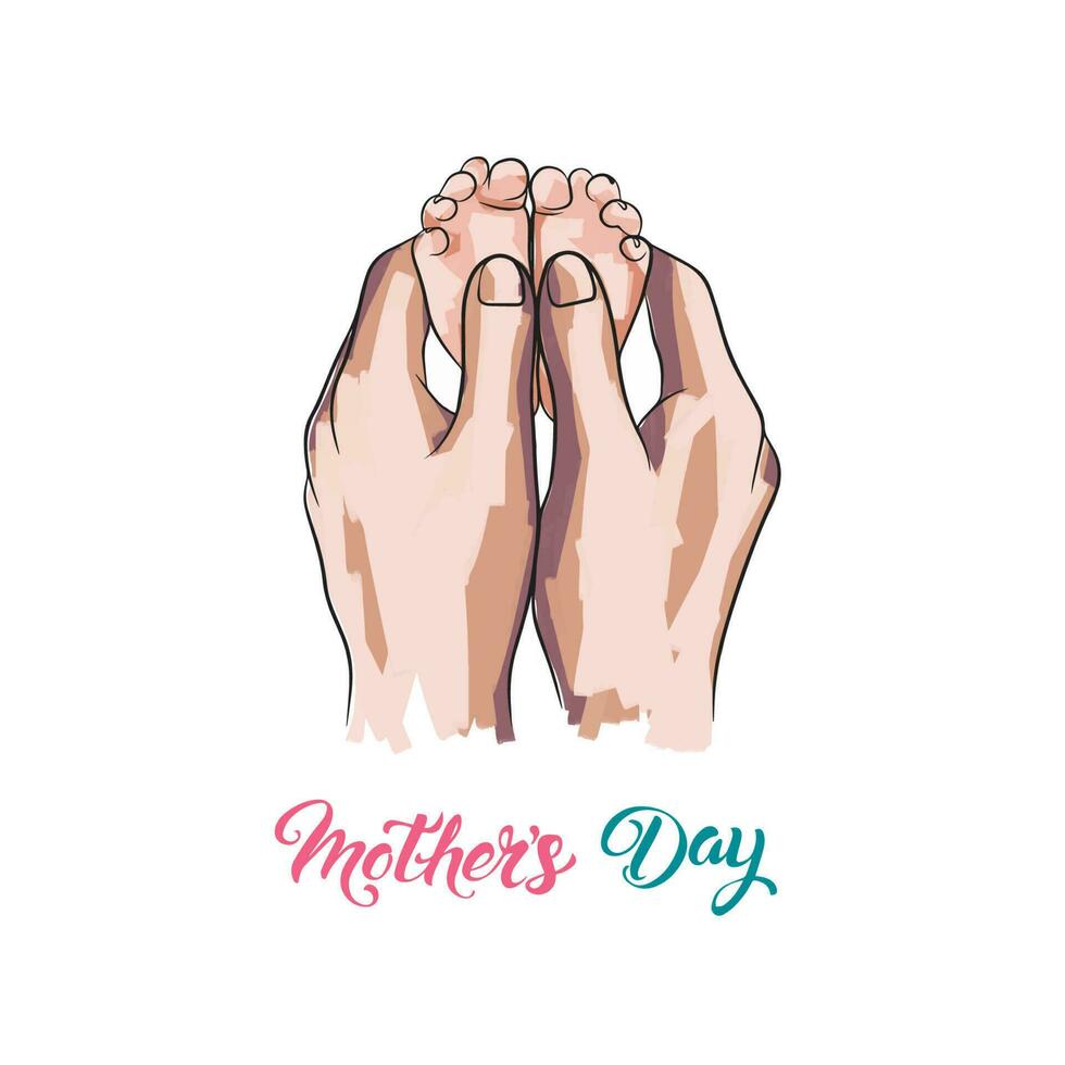 bebé pies en mamás manos, madres día, tarjeta postal para social redes vector