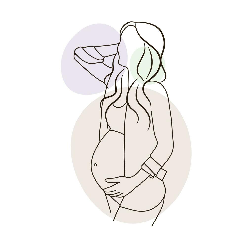 Stylish pregnancy, motherhood, big belly, doodle vector