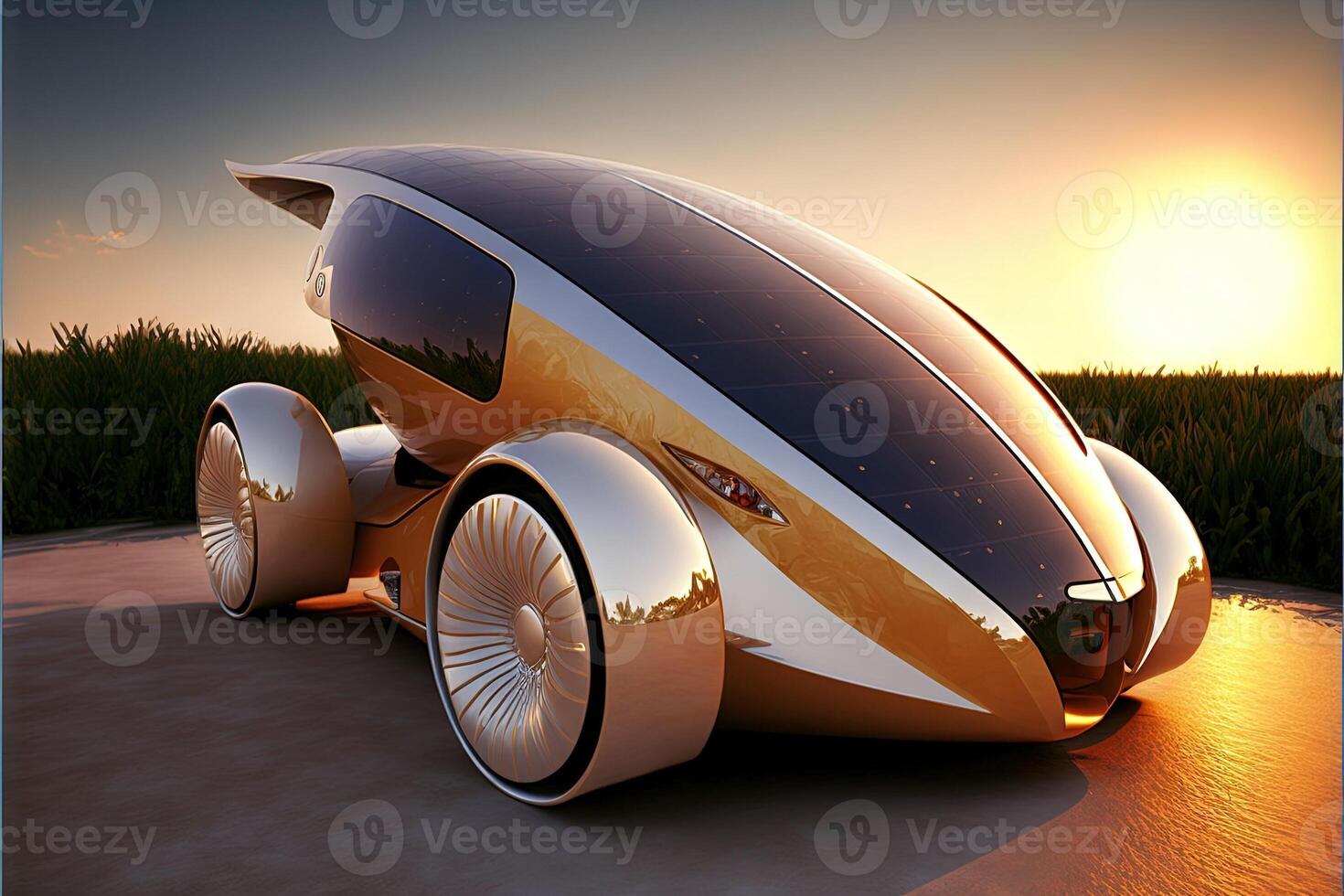 solar panel car of the future eco substenibilty concept eco EV Car or electric power car and solar cells for electricity generation illustration photo