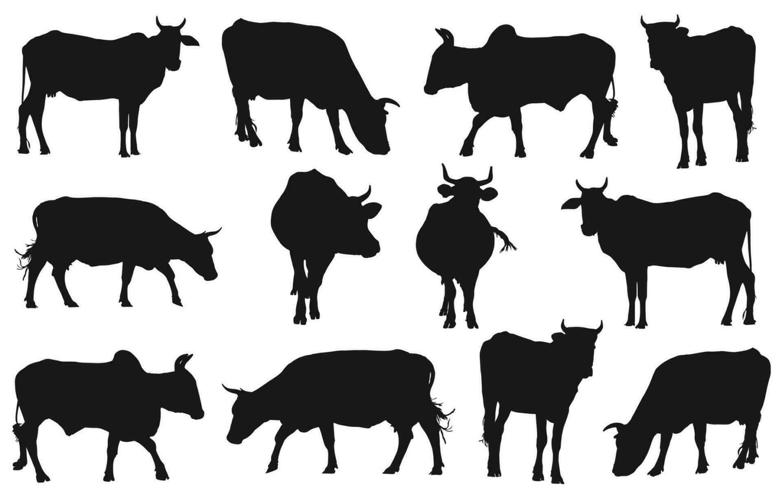 Farm animals silhouettes vector cow silhouettes vector illustration