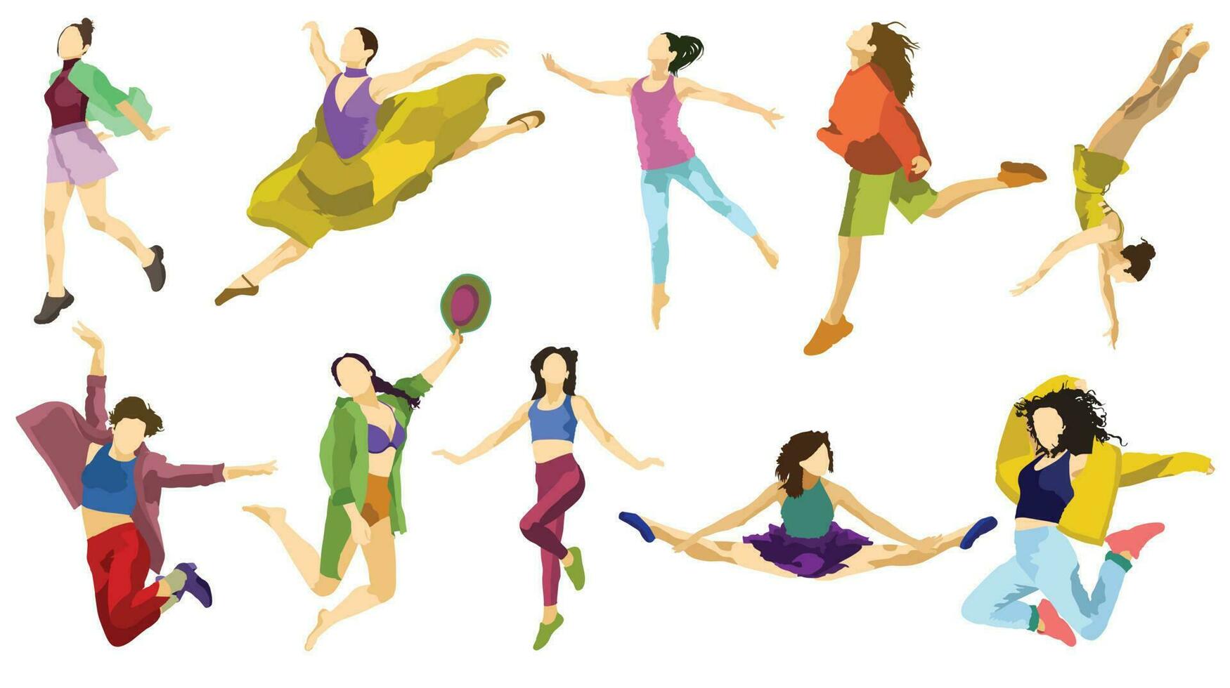 Illustration set of dancing girls with beautiful colors vector