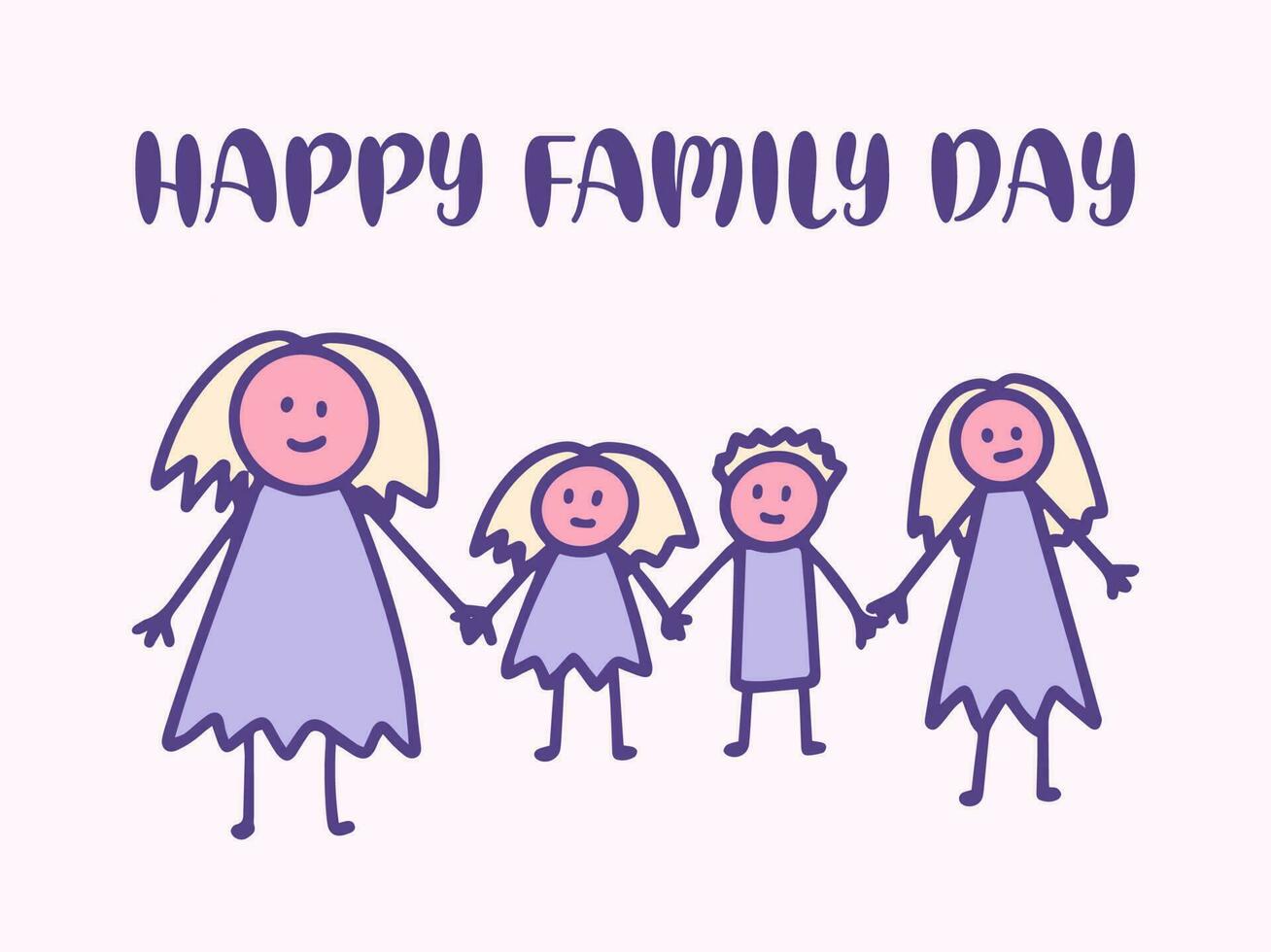 Happy Family Day greeting cards, Child Holding Mother's hand kids doodle drawing. vector