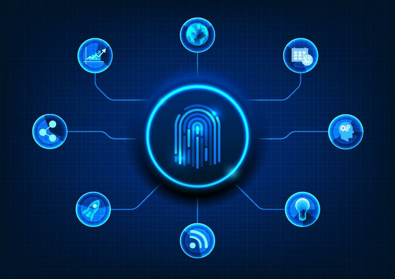 inteligente tecnología antecedentes con huella dactilar escáner botón usado para autenticación a acceso sensible información en el Internet red. eso es un tecnología para proteger personal información. vector