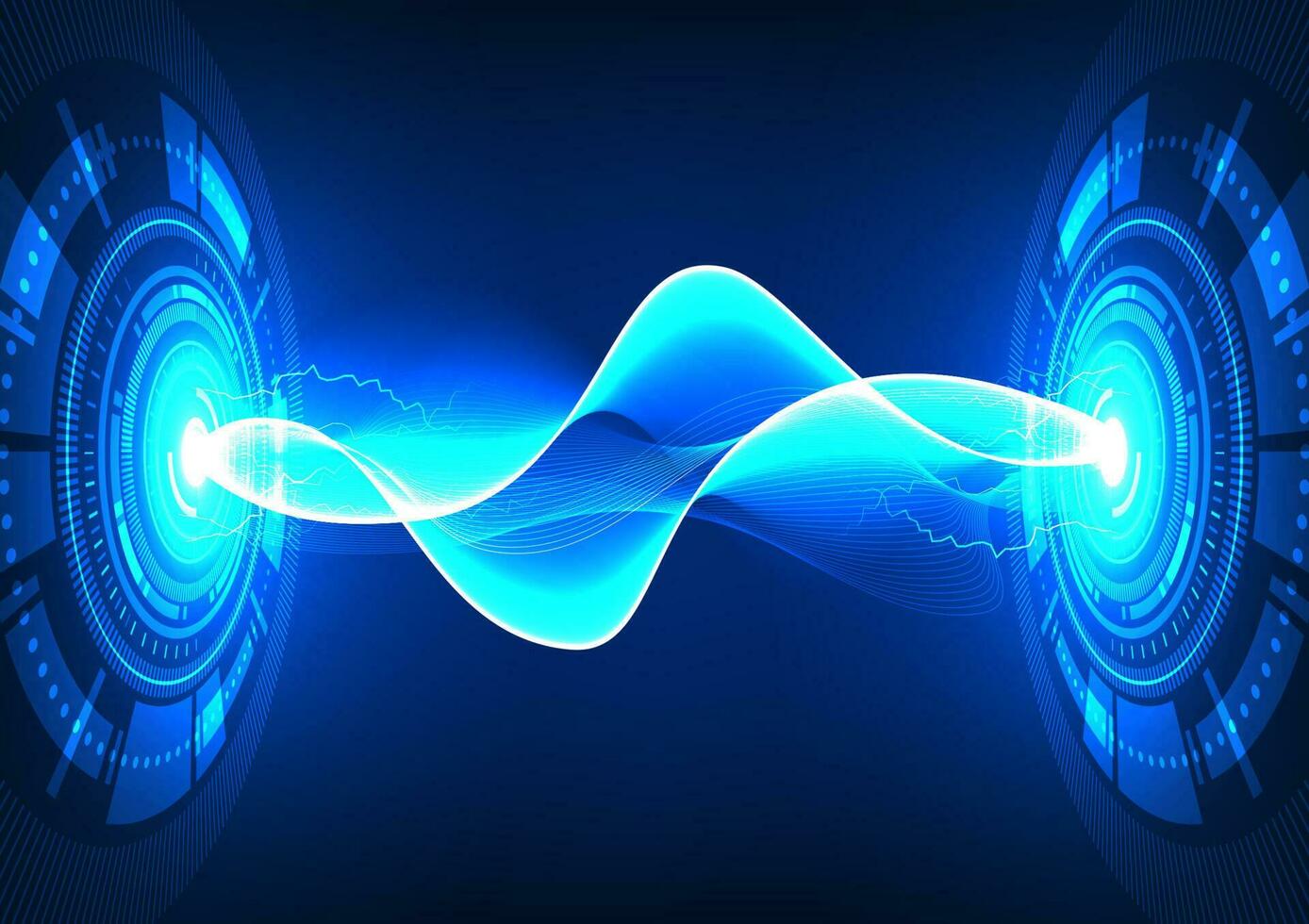 Abstract background technology of data transmission connection in the internet network Displays information wave and current exchanged. There are technology circles and waves, using a blue tone. vector