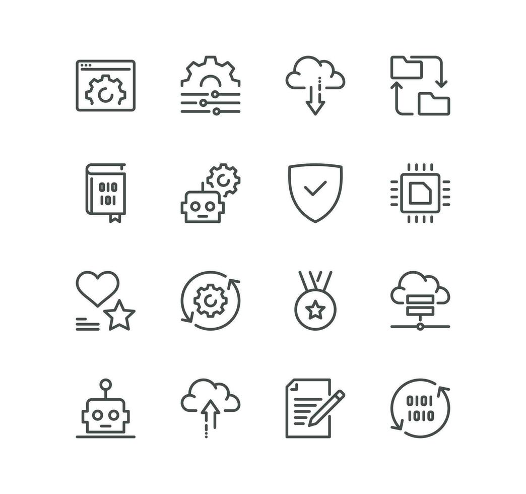 Set of data analysis related icons, charts, graphs, traffic analysis, datum, compute, reports, filter, research and linear variety vectors. vector