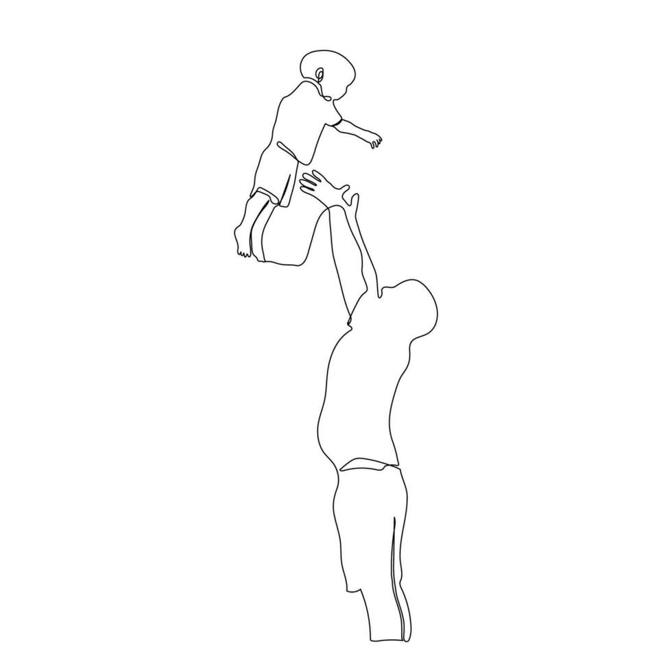 Father and son playing line art drawing. Happy father and son line art. Father's Day line  art. Fatherhood concept line art. Father throws baby up line art vector. vector