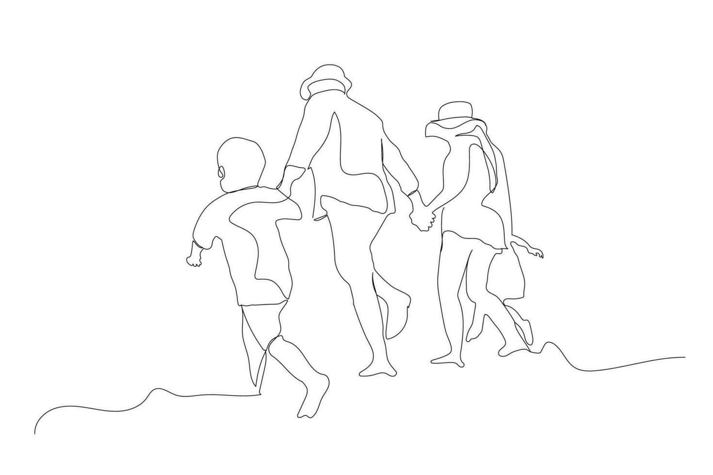 Happy family father, mother, son and daughter having fun continuous line drawing. Happy family  line art drawing. Happy family and vacations concept line art. vector