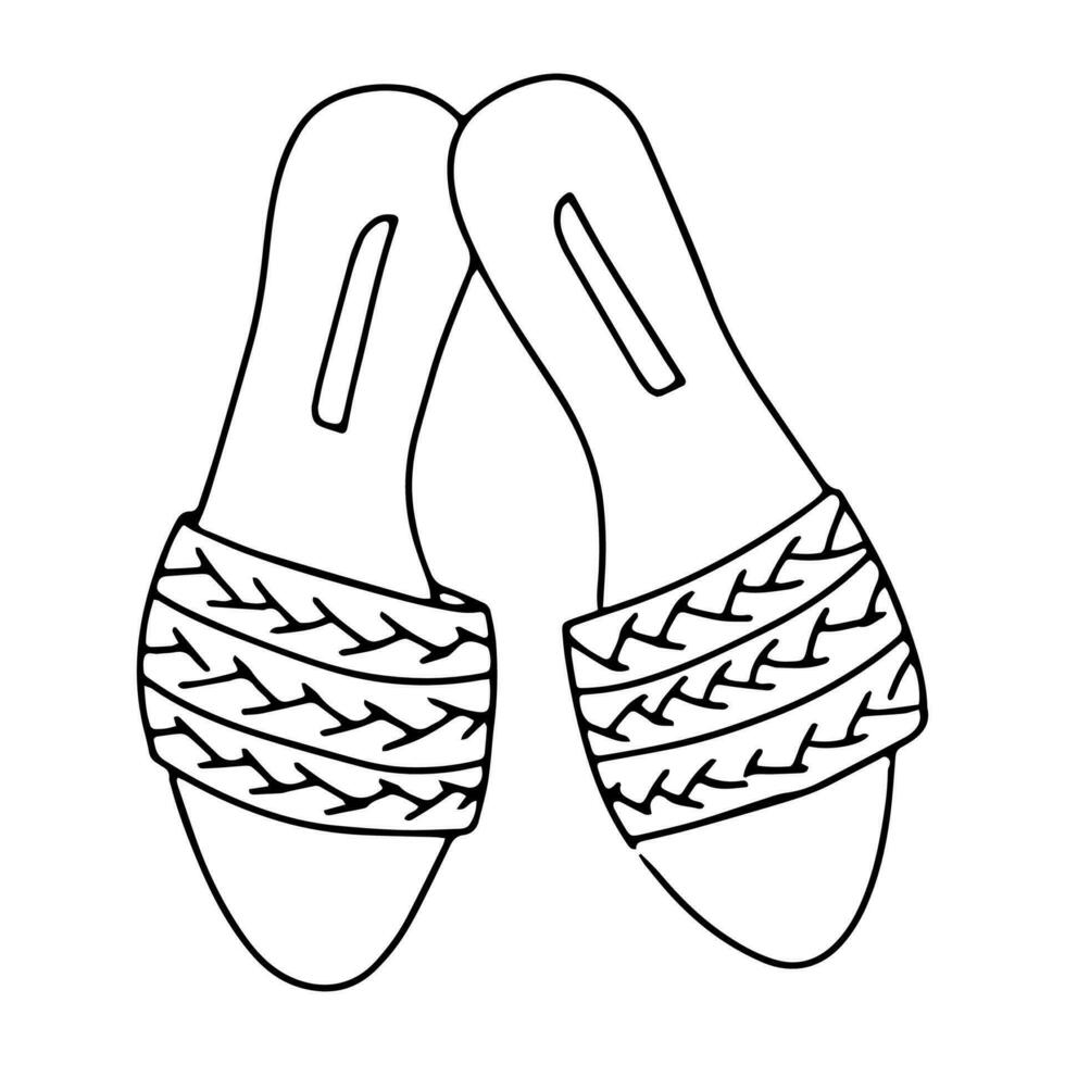 Summer flip flops drawn in line art style. Vector illustration.