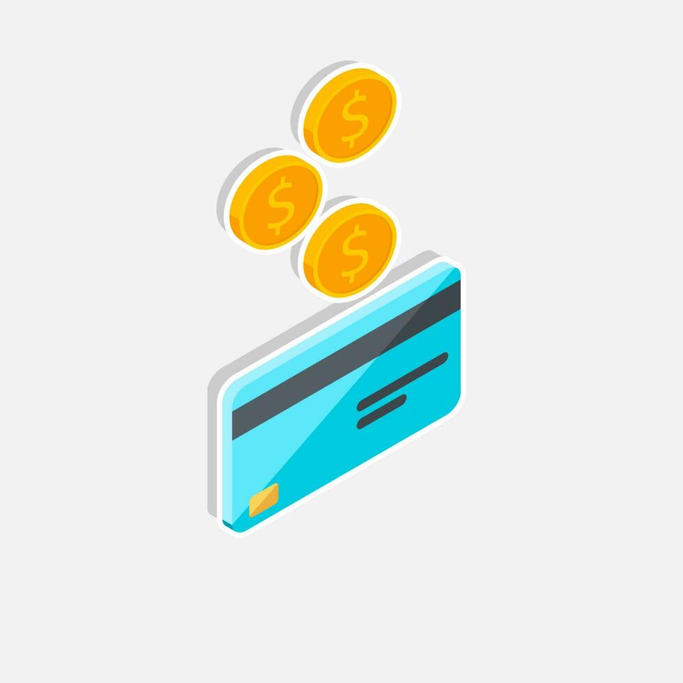 Cash get a bank card right view - White Stroke with Shadow icon vector isometric. Cashback service and online money refund. Concept of transfer money, e-commerce. Flat style vector illustration.