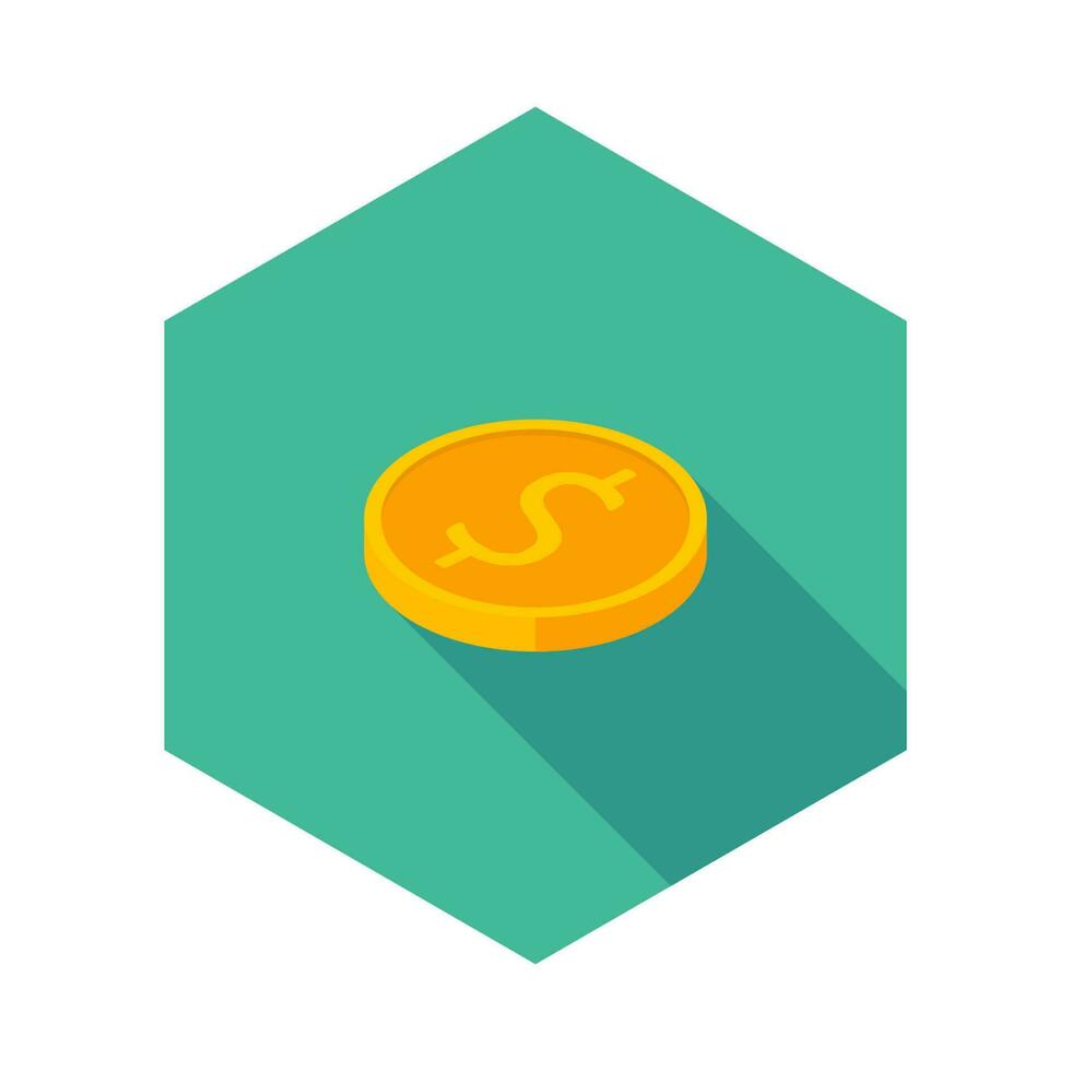 Gold coin left view icon vector isometric. Flat style vector illustration.