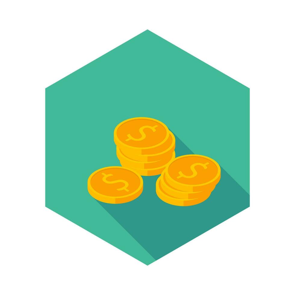Gold coins stack icon vector isometric. Flat style vector illustration.