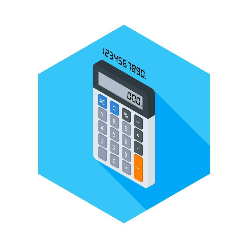 Calculator and Digital number left view icon vector isometric. Flat style vector illustration.