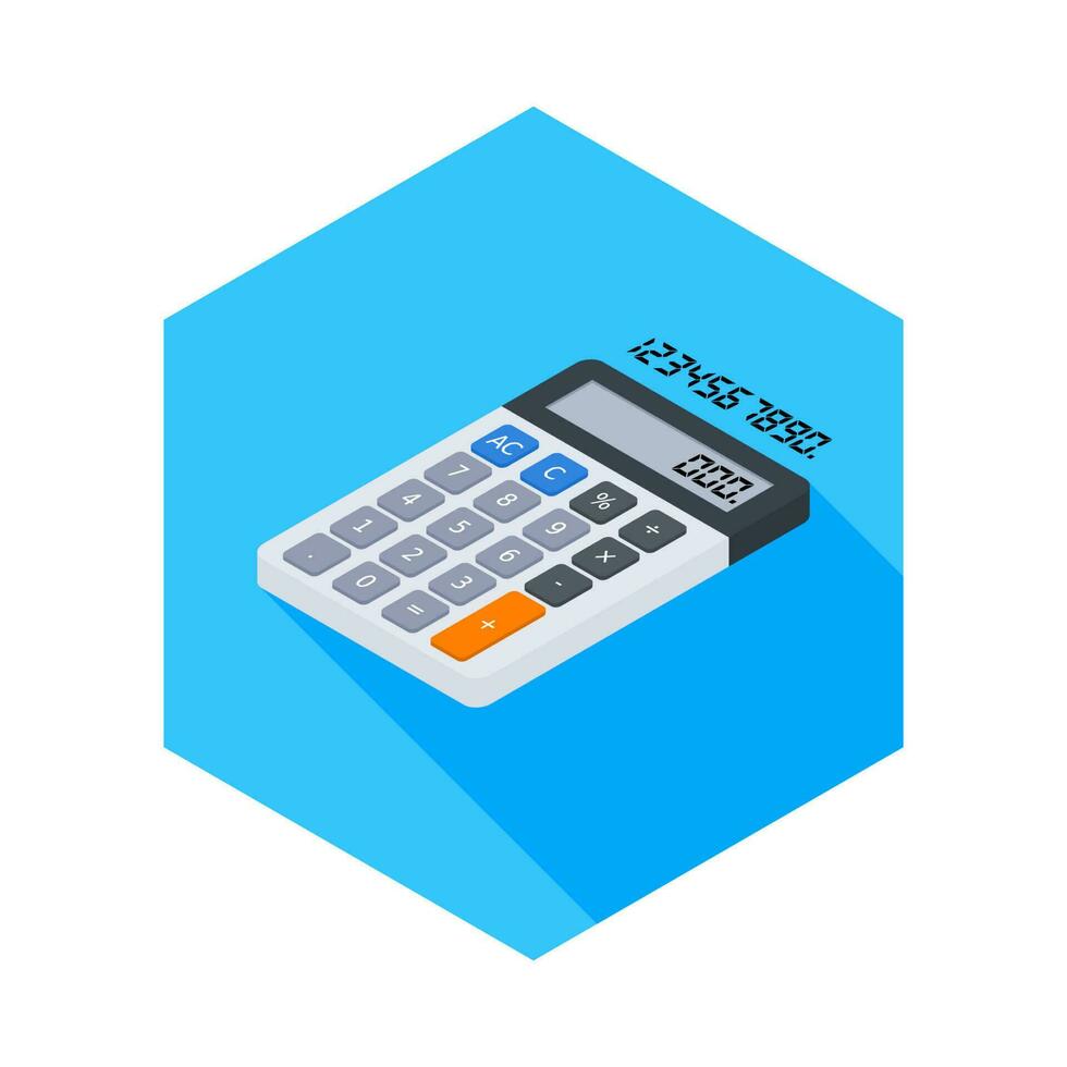 Calculator and Digital number left view icon vector isometric. Flat style vector illustration.