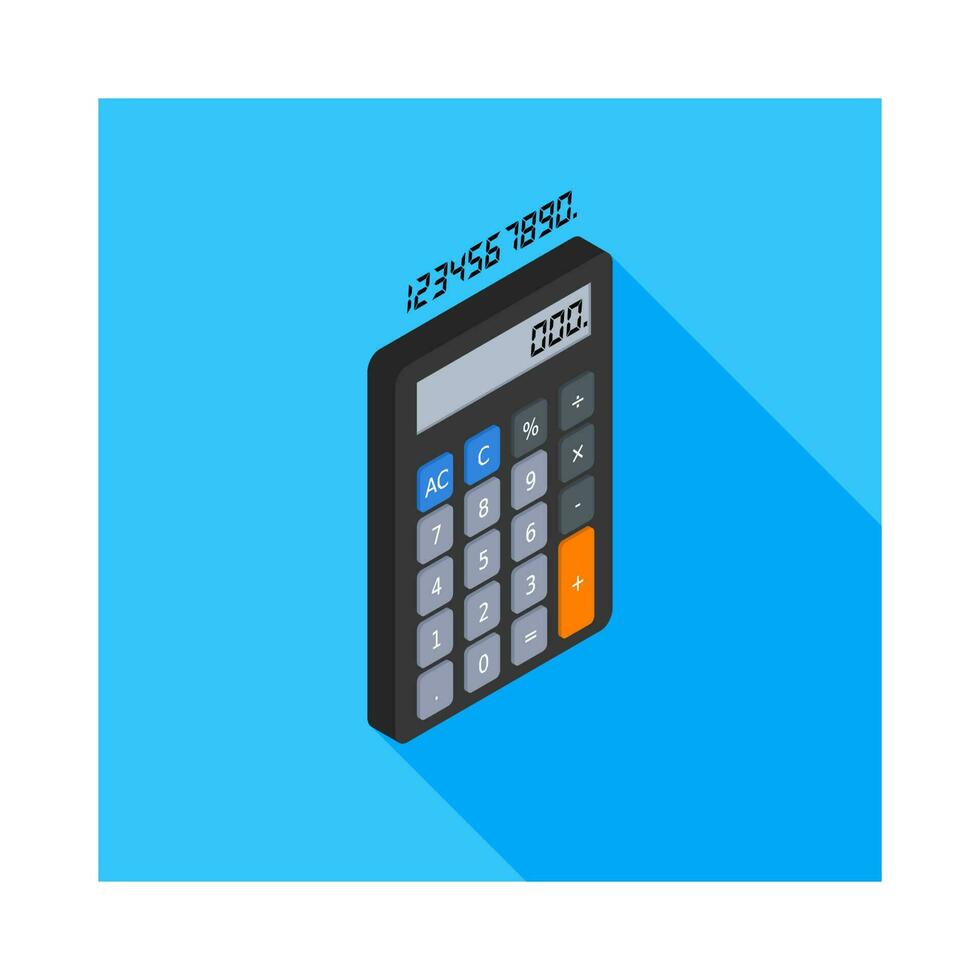 Calculator and Digital number right view icon vector isometric. Flat style vector illustration.