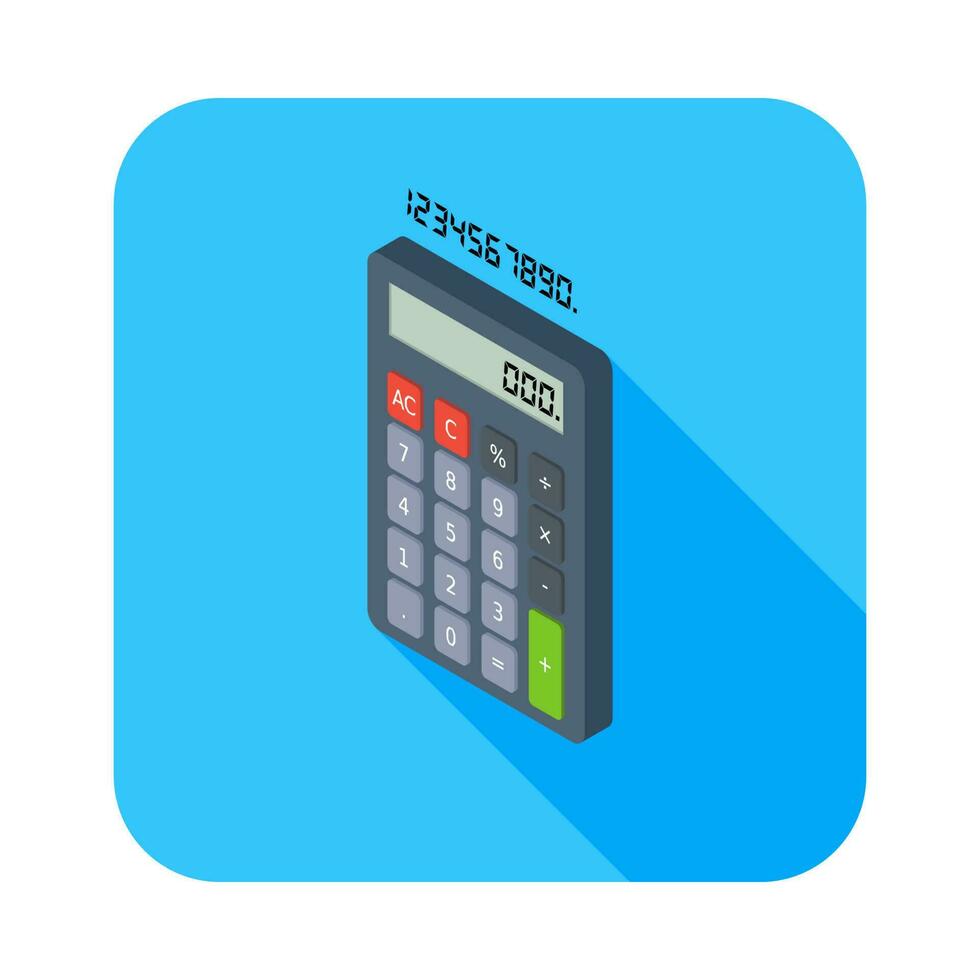 Calculator and Digital number left view icon vector isometric. Flat style vector illustration.