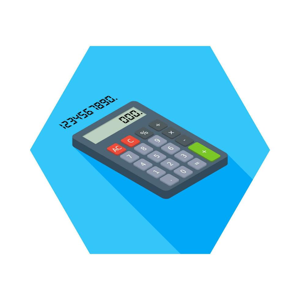 Calculator and Digital number right view icon vector isometric. Flat style vector illustration.