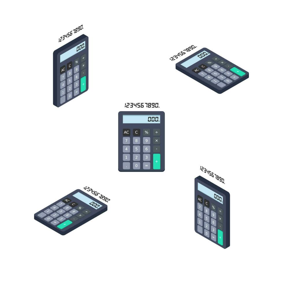 Calculator and Digital number Isometric and Flat White Background icon vector. Flat style vector illustration.