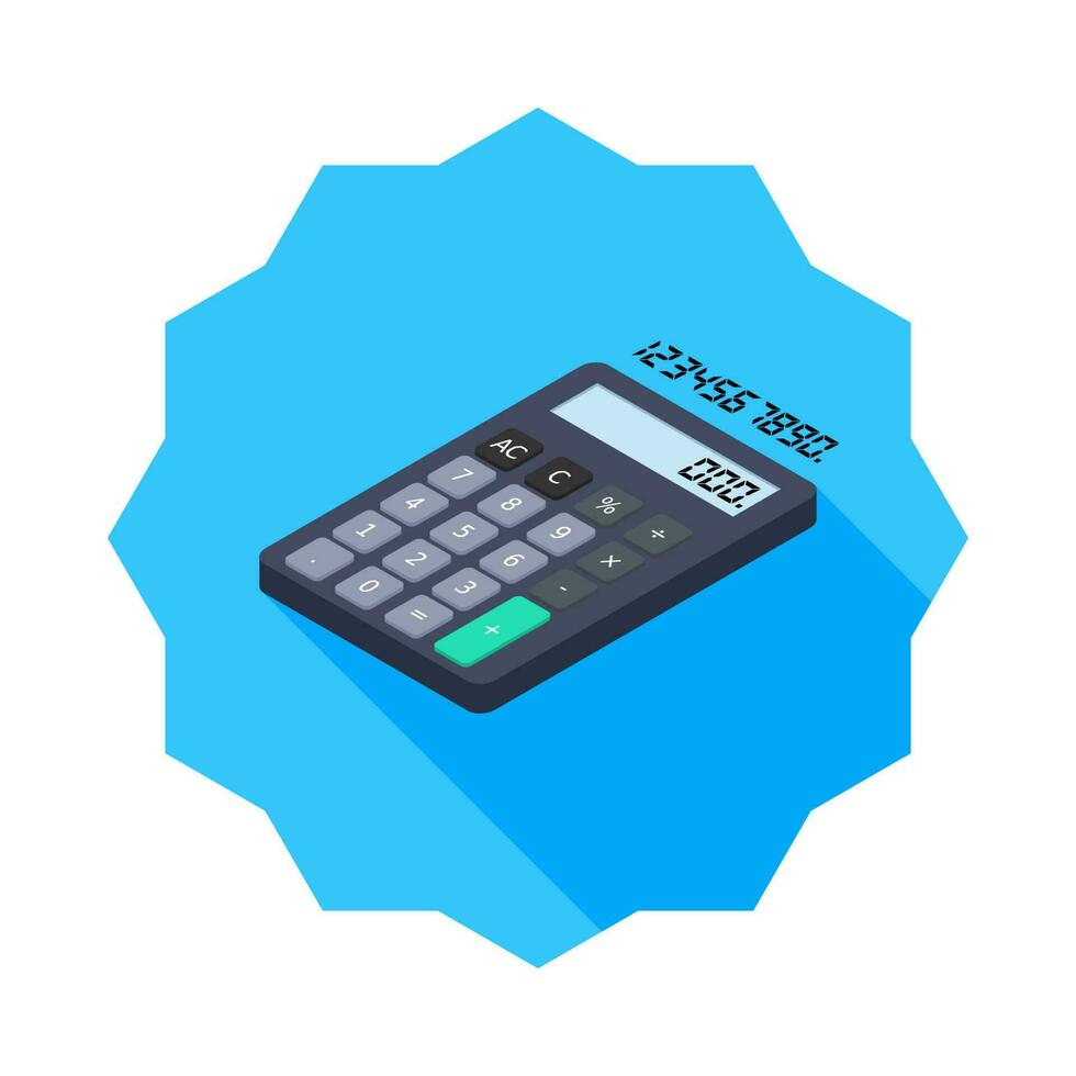Calculator and Digital number left view icon vector isometric. Flat style vector illustration.