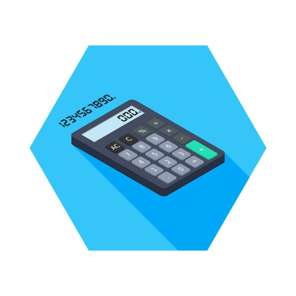 Calculator and Digital number right view icon vector isometric. Flat style vector illustration.