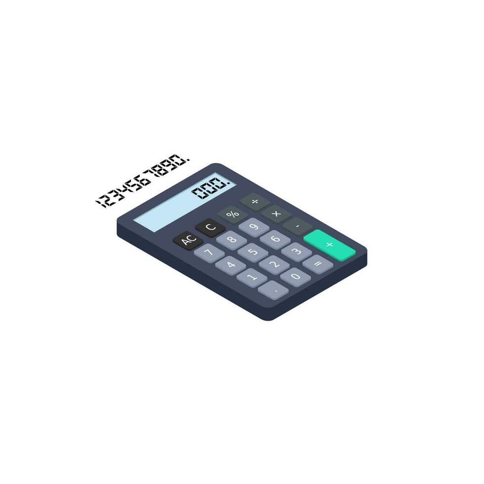 Calculator and Digital number right view White Background icon vector isometric. Flat style vector illustration.